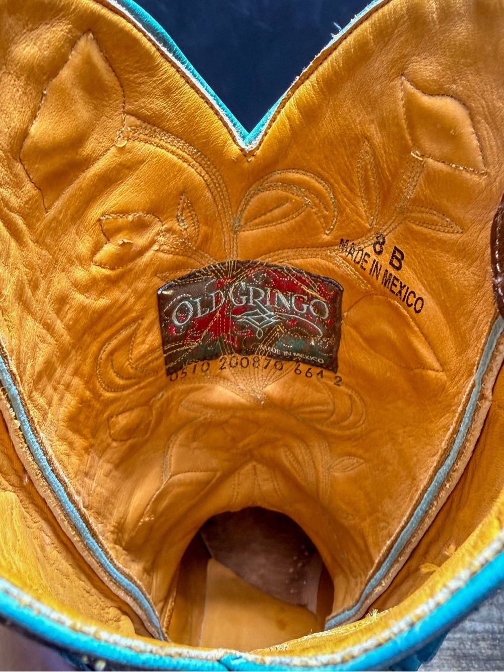 Old Gringo Embroidered Tall Leather Cowgirl Boots - Brown with Turquoise Accent - Picture 2 of 11